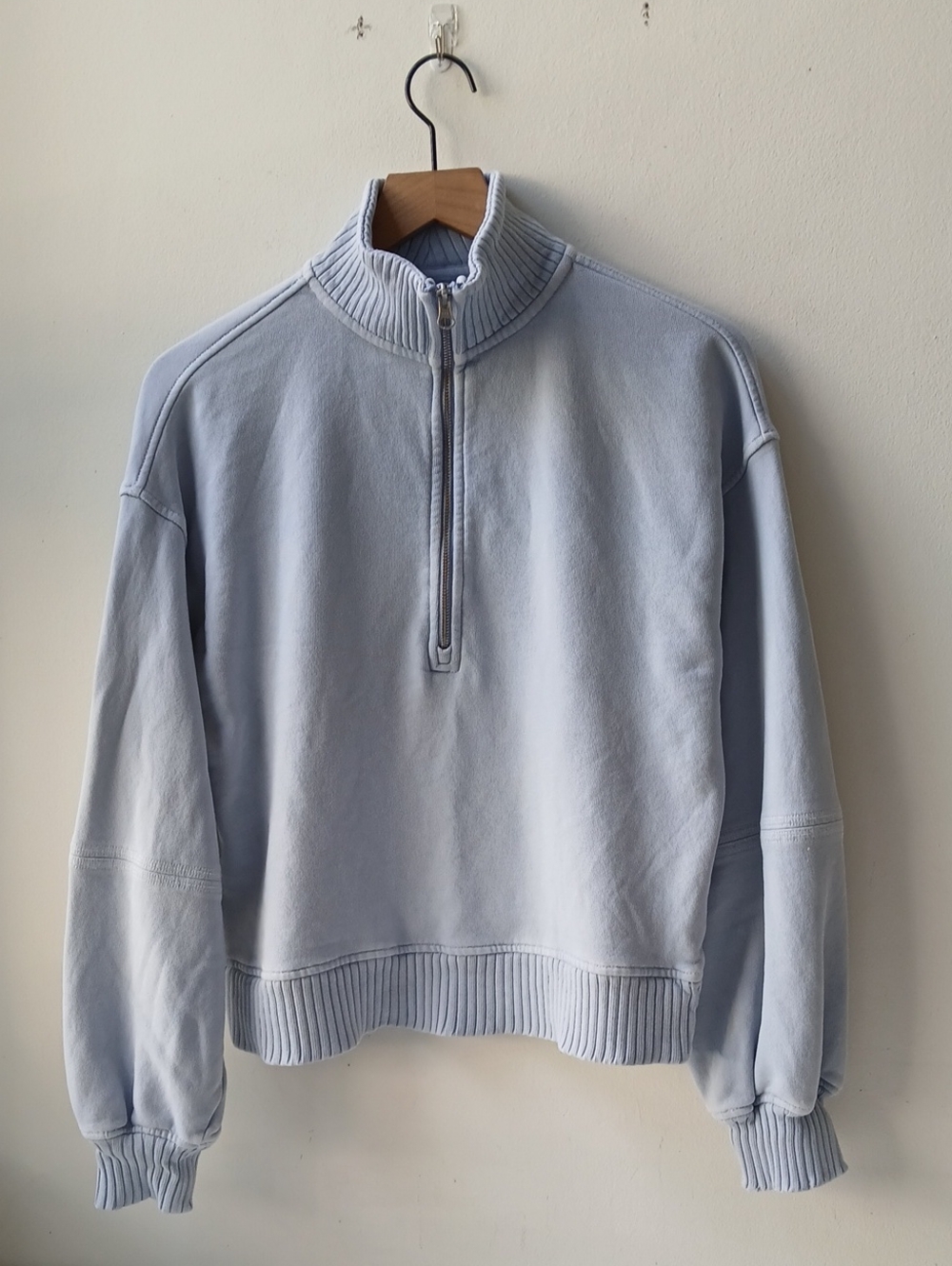 Aerie 1/2 Zip Oversized Sweatshirt Light Blue Women's XS